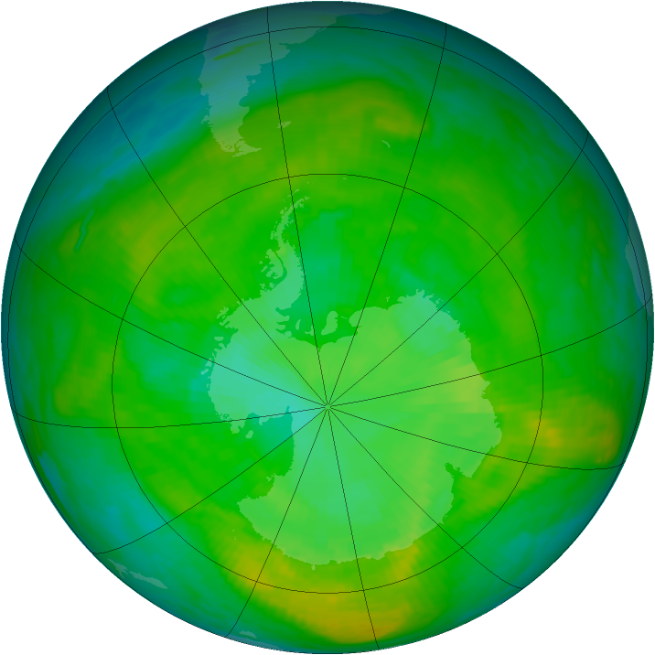 Antarctic ozone map for 24 December 1988